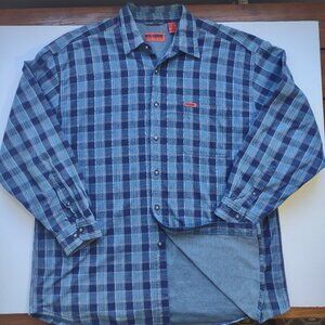 Wolverine Jersey Lined Blue Plaid Long Sleeve Shirt Durable  Mens Size XL